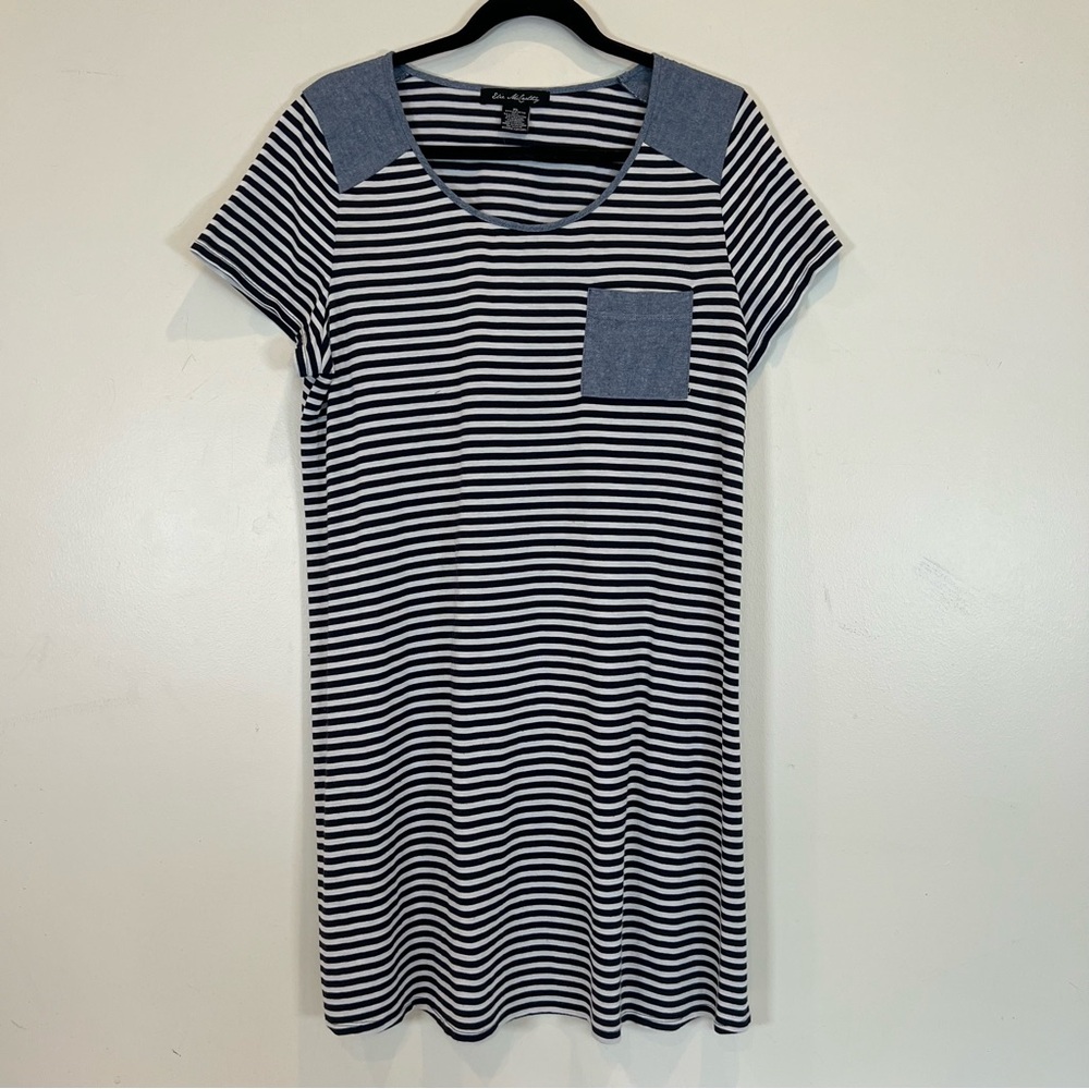 Elie McCarthy TShirt Dress Black Striped Cap Sleeves Pocket XL